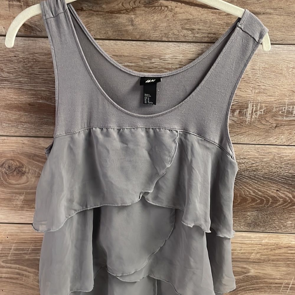 H&M Ladies Ruffle Layered Top, Size Medium, Gray - Picture 2 of 5